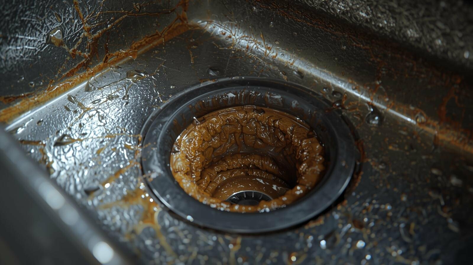 Процес розчинення жирової пробки гарячою водою та мийним засобом